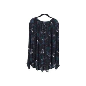 Torrid Top Size 3X Black Floral Tie Neck Pleated Peasant Boho Whimsigoth Blouse